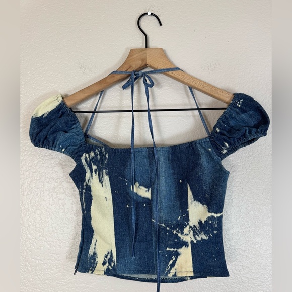 I.Am.Gia Despina Bleached Tie Dye Denim Halter Crop Top size XXS $90 - Picture 12 of 14